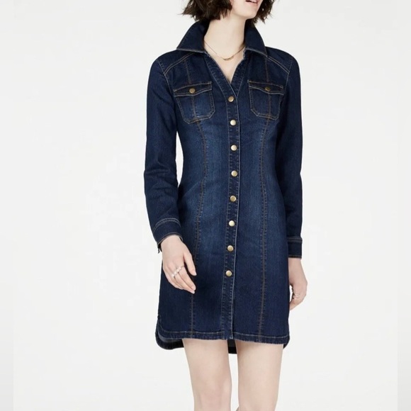 ๐NWOT-INC International Concepts Women's Denim Shirtdress DK INDIGO Blue SZ 4๐ - Picture 6 of 15